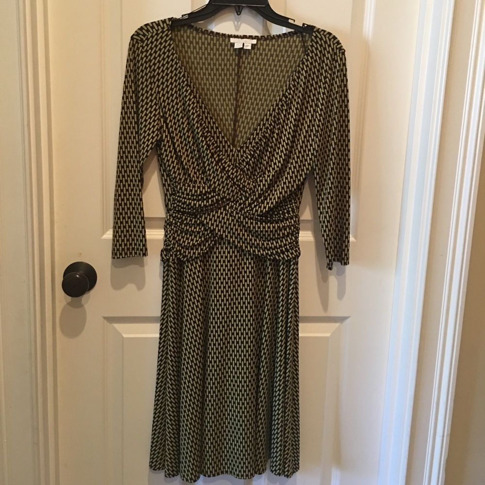 Faux wrap long sleeve jersey dress